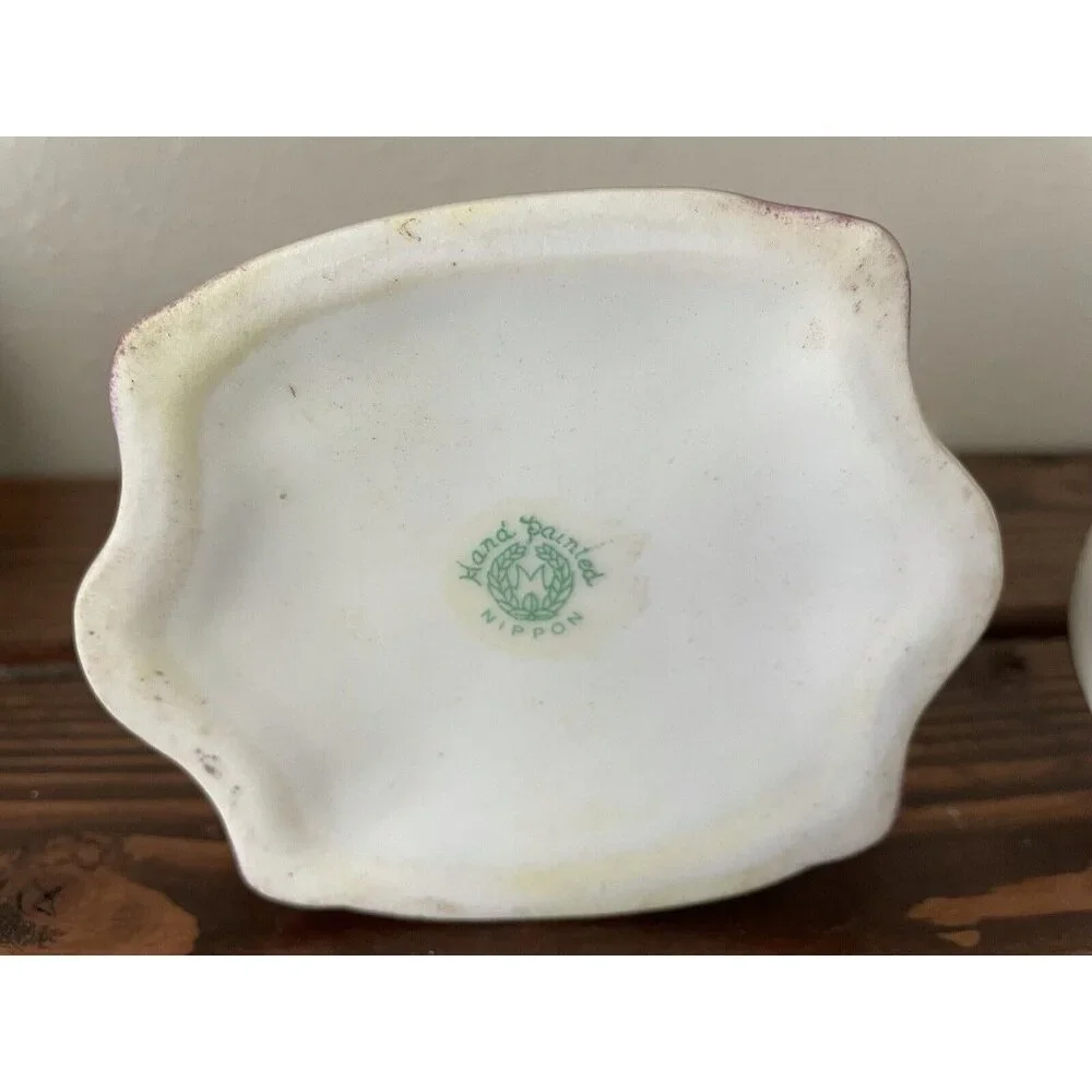Vintage Hand Painted Nippon Sugar Bowl Jar w/ Lid, Pink Floral Ceramic